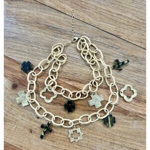 Vintage Y2K Susan Shaw Gold Necklace 2 Strand Cross Tortoiseshell EUC